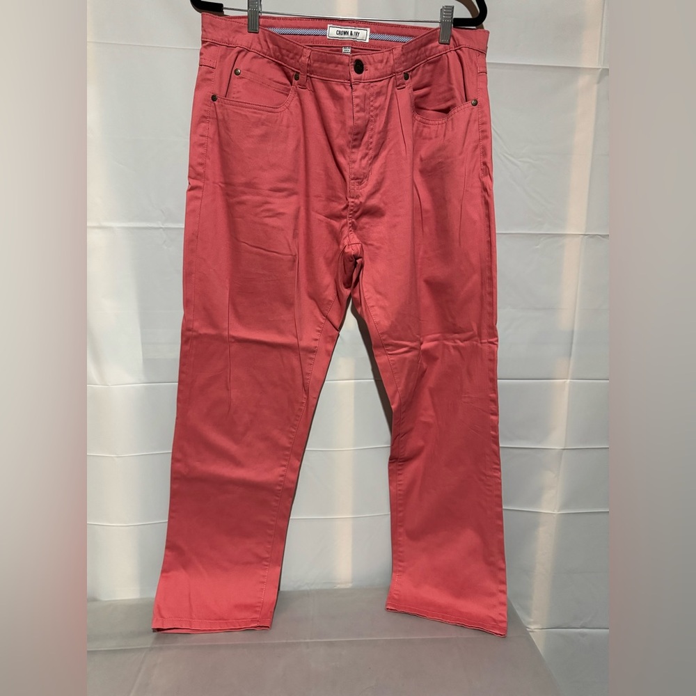 Men's Crown & Ivy Casual Pants Size 36x30 Salmon Color Straight Fit Stretch